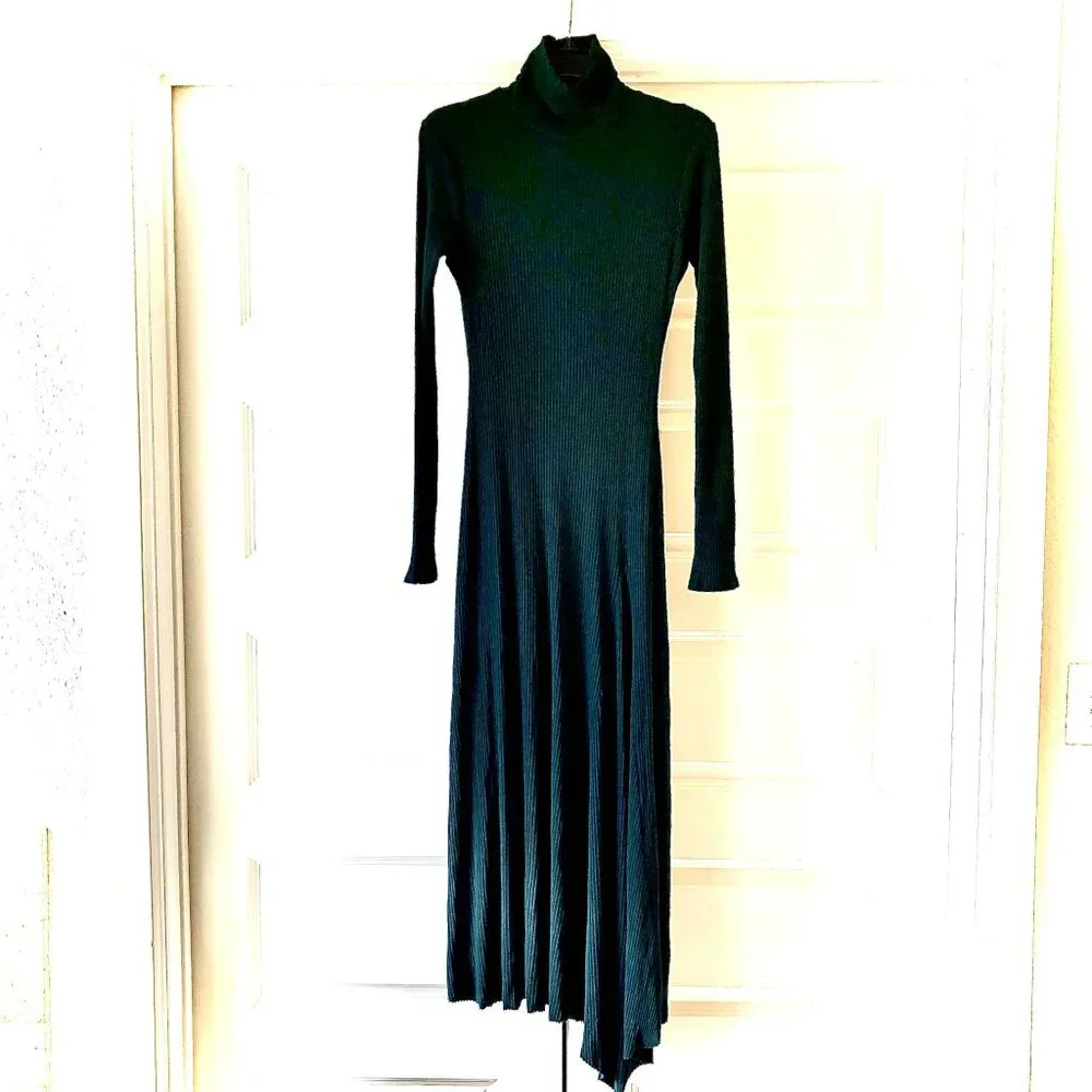 NWT KAMPERETT Moor Ribbed Turtleneck Maxi Dress Forest Green M MSRP $495